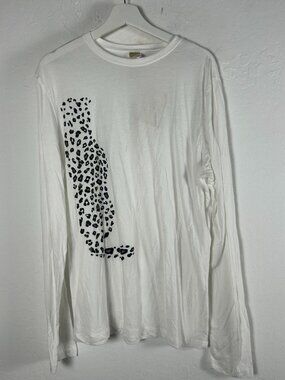 Onno Women Crew Neck Long Sleeve Leopard T-Shirt Organic Bamboo Cotton White New